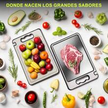 2PCS Tabla para Picar de Doble(Acero Inoxidable+PP)–36.5*25CM,Cutting Board,Tabla de Cortar Cocina para Carne,Frutas,Verduras,Colgable,Lavavajillas,Duradera y Anticorrosiva WHIA - 1 - Ver 5