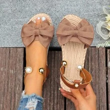 Bow Flower Decor Women's Slip-On Beach Sandals, Sweet Fairy Style, Versatile, Non-Slip Soft Sole, Summer - Brown - View 14