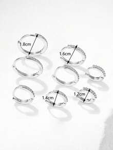 8pcs Simple Geometric Copper Earrings Set For Women, Daily Wear & Gift - Silver - View 4