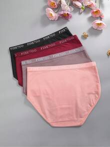 4条/套纯棉纯色罗纹字母腰带性感舒适高腰女士内裤，适合情人节、节日、日常运动、春夏穿着。 - 彩色 - 查看 5