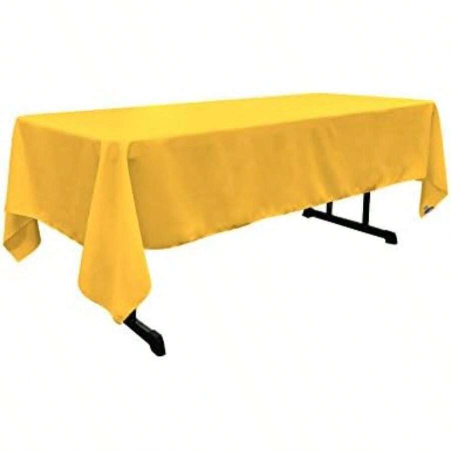 LA Linen - Mantel Rectangular de Popelina de poliéster Lavable, Resistente a Las Manchas y Las Arrugas, 60 x 102, Mantel de Tela para cenar, Cocina, Fiesta, día Festivo, 60 x 102 Pulgadas, Amarillo(Amarillo Oscuro) - Multicolor - Ver 1