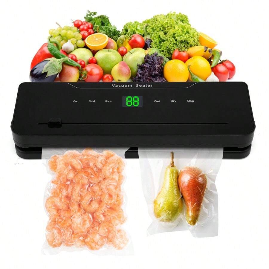 30cm Compact Vacuum Food Storage System - All-In-One Sealer With Bags & Integrated Cutter - Black - View 1