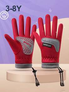 1双儿童加厚抓绒弹性复合材料户外手套，适合6-10岁男孩女孩滑雪、骑行、户外活动和度假保暖，滑雪手套，青少年冬季手套，防寒手套，雪地手套
