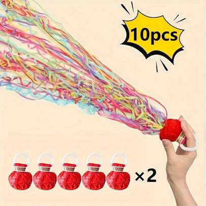 10 Stück/Packung bunte, handgeworfene Mehrfarbige Papier Streamer Popper - batteriefrei, Partydekoration Bänder, leicht zu reinigen, festlich für Geburtstag, Hochzeit, Weihnachten, Abschluss, Halloween und mehr
