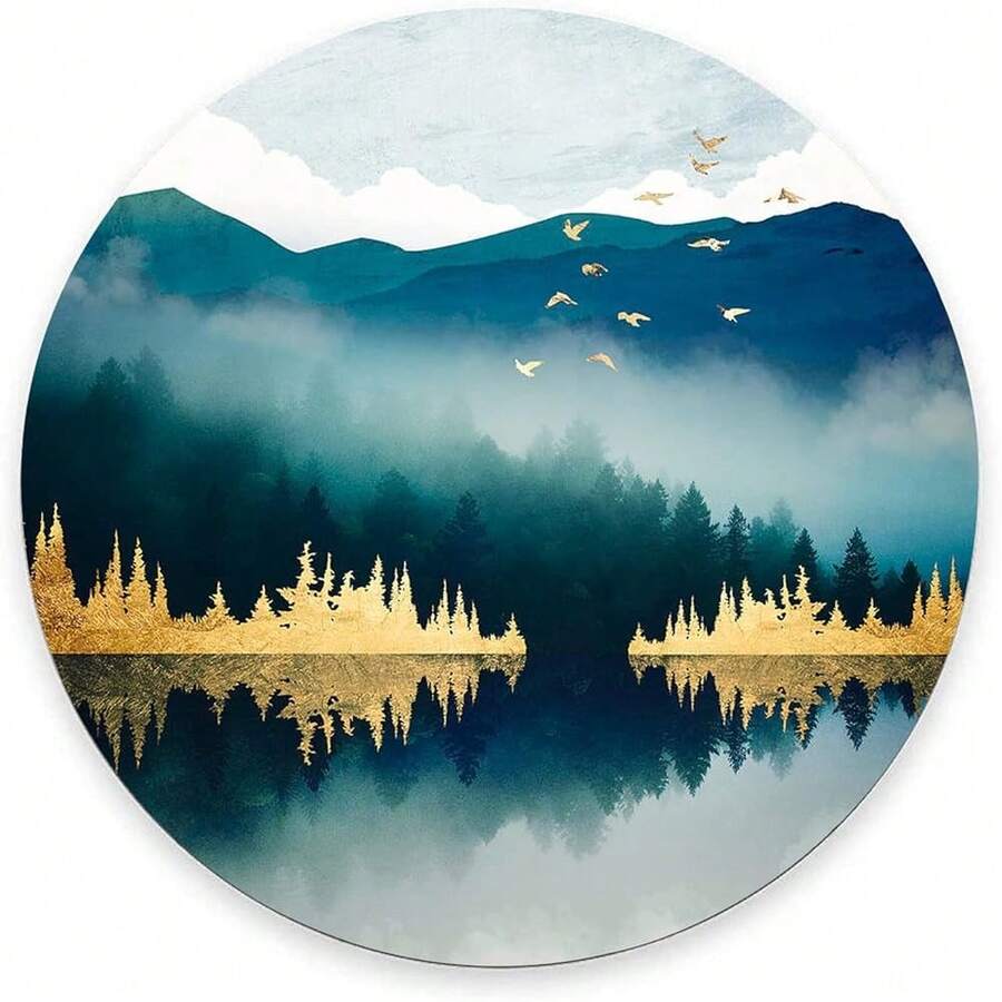 Pad, Round Person.Alized Computer  Pads With Abstract Mountain Design, Washable  Mat With Lycra Cloth, Gaming Office Home Non-Slip Rubber Base Pad,00AbstractMountain - 00抽象山 - 查看 1