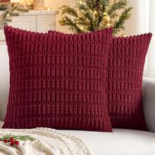 MIULEE Pack Of 2 Christmas Burgundy Corduroy Decorative Pillow Covers 16x16 Inch Soft Boho Striped Throw Pillow Covers Modern Farmhouse Home Decor For Sofa Living Room Couch Bed,2216inchx16inchPackof2 - 2216 inch x 16 inchGói 2 - Xem 1