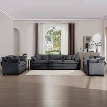 Modern Fabric Living Room Sofa 2-Piece Set, Two 2 Seater Sofa And One 3-Seater Sofa, Upholstery Large Deep Seat Set Of 3 Sofas With Comfortable Cushions And Pillows - Xám - Xem 2