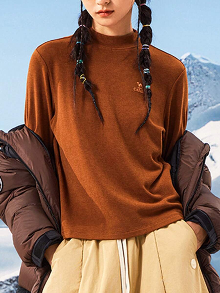 CAMEL CROWN Women's Long Sleeve T-Shirt, Warm Turtleneck Top For Autumn/Winter, Wool Blend Base Layer Long Sleeve Shirt - Caramel Coffee - View 1