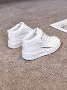 1 Pair White Mid-Top Shoes, Spring & Autumn Leather Children Toddler Sneakers, New Style Elementary School Girls & Boys Anti-Slip Durable Casual Shoes - White - View 4