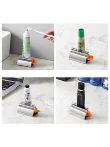 1pc Stainless Steel Toothpaste Squeezer Stand, Manual Extruder For Bathroom, No-Electricity Needed Toothpaste Dispenser And Organizer - Orange - View 5