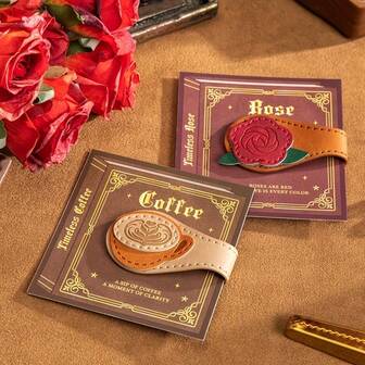 Vintage Coffee & Rose&Sunflower Faux Leather Bookmark Magnetic Page Holder - Double-Sided Design With Golden Accents, Ideal Gift For Book Lovers, Colleagues & Family, Gift Item|Vintage Coffee Design|Durable Faux Leather, Bookmarks,Literary Accessory For Books, E-Books, Journals