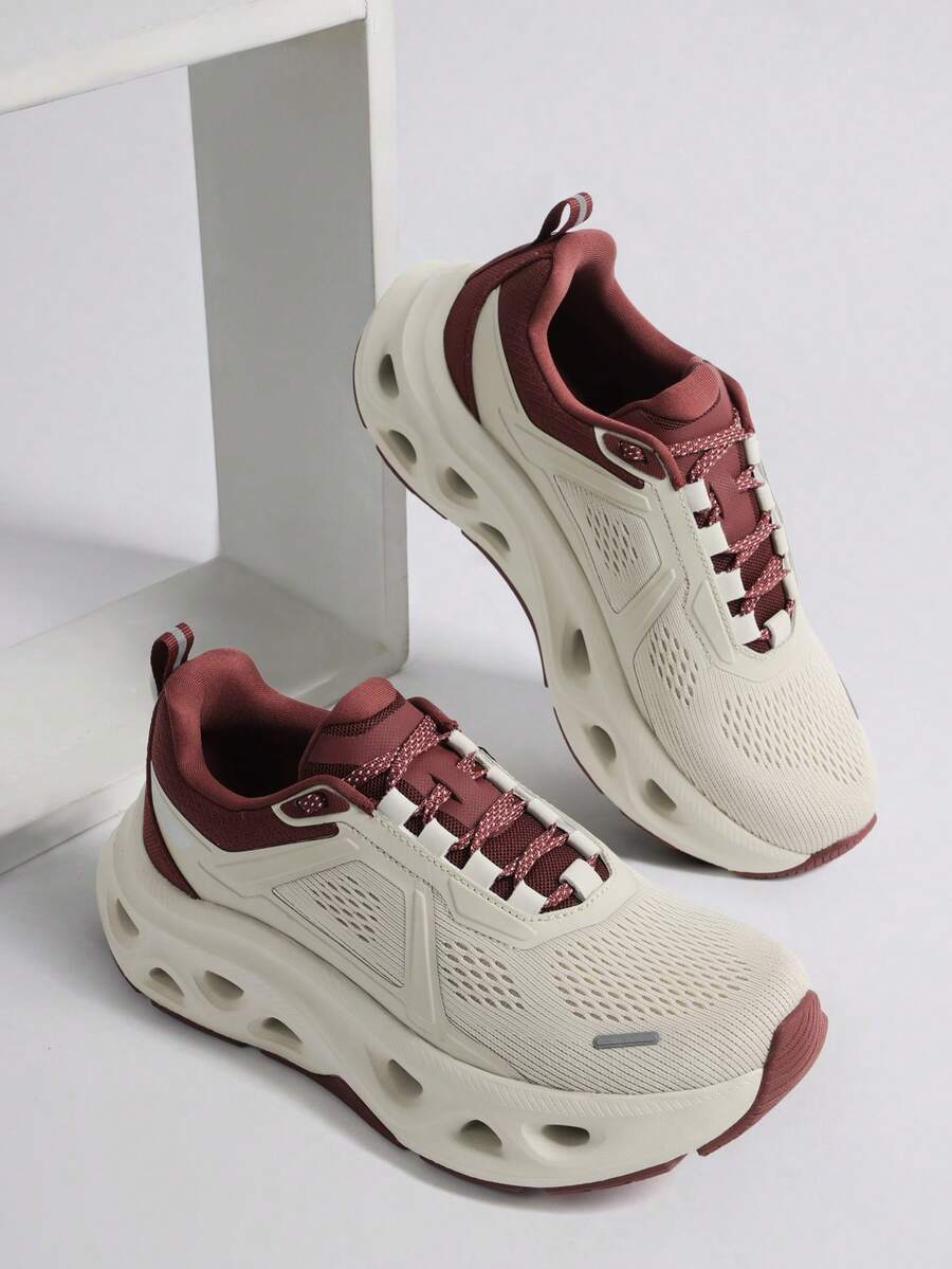 Women Fashion Sneakers Midsole Anti-Slip Comfortable Causal Walking Running Tennis Athletic Gym Workout Shoes With 3M Reflective Strips - 酒紅色 - 查看 1