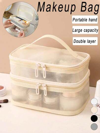 1个带拉链的化妆刷收纳包，透明PVC防水旅行化妆刷收纳包，便携式化妆刷包，专业化妆包，艺术家收纳包，必备立式可折叠化妆包，适合居家、送礼、度假、旅行