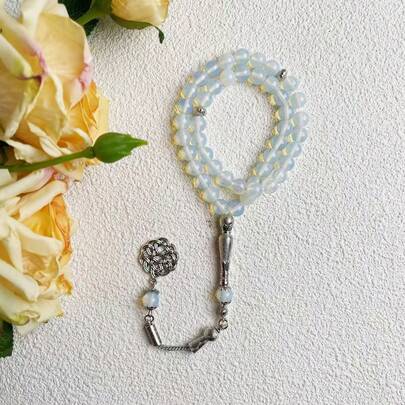 新款穆斯林念珠，45颗8毫米蛋形玛瑙念珠，中东阿拉伯风格，适合日常佩戴和祈祷，高品质小众简约念珠礼品