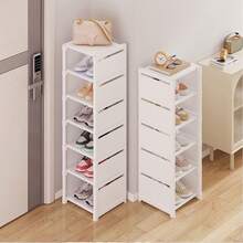 Vertical Narrow Tall Shoe Rack For Narrow Space,6/7/8 Tiers Stackable Metal Shoe Rack Cabinet Organizer For Closet Entryway, Hallway, Bedroom, Cloakroom, Stairwell, Available In Black Or White - 白色 - 查看 1