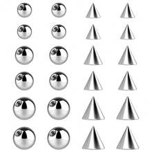 Piercing Balls & Spikes Externally Threaded - Spike Septum Balls Set For Belly, Tongue, Tongue, Eyebrow, Ear, Cartilage, Rook, Helix, Labret Stud Lip Rings, Snake Bites Piercing Jewelry Parts,Ball&Spike14g-4 - Ball&Spike14g-4 - 查看 1