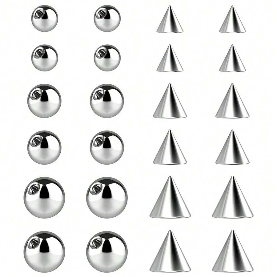 Piercing Balls & Spikes Externally Threaded - Spike Septum Balls Set For Belly, Tongue, Tongue, Eyebrow, Ear, Cartilage, Rook, Helix, Labret Stud Lip Rings, Snake Bites Piercing Jewelry Parts,Ball&Spike14g-4 - Ball&Spike14g-4 - 查看 1