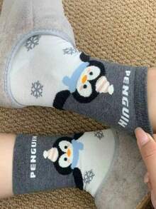 1/4 双可爱卡通企鹅百搭舒适中筒袜，秋冬圣诞礼物 - 彩色 - 查看 3