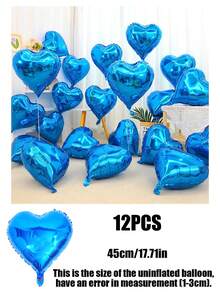 12pcs 18 Inch Red, White, Black, Cream, Gold, Rose Gold, Pink, Silver, Blue Heart-Shaped Aluminum Foil Balloons, Suitable For Birthday Party, Wedding Engagement, Confession, Love Party, Valentine's Day, Anniversary, Event Party Decoration - Multicolor - View 23