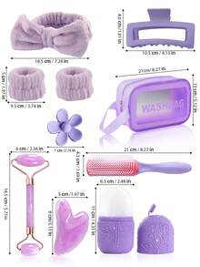 3/5/9/10pcs/Set Women Facial Cleansing & Hair Accessory Tool Kit, Including Headband, Sweatband, Roller, Gua Sha Board, Ice Pack, Comb, Hair Clips, Storage Bag, Convenient Home & Travel Skincare & Styling Tools, Claw Clips, Hair Tool Kit