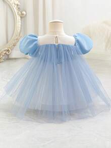 Baby Girls' Blue Bow Tulle Elegant Party Dress, Princess Dress, Suitable For Baby's 1st Birthday Gift, Party, Wedding, Flower Girl, All Season - Blue - View 6