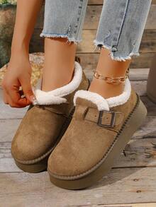 女士时尚百搭雪地靴，保暖靴，套穿式，厚底靴，金属扣踝靴，冬季新品 - 棕色 - 查看 8