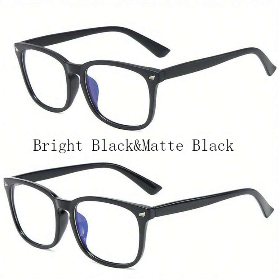 2 Pairs Of Classic Retro Glasses Unisex - Oversized Full Frame Round//Heritage Compatible Glasses Set,/Black Frame, Neutral Retro Glasses (No Lenses) - Flat Mirror Blu-Ray Computer Goggles Retro Frame Affordable Daily And Special Occasion Glasses - 亮黑色和霧面黑色 - 查看 1