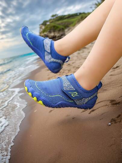 Kids Summer New Aqua Shoes, Random Animal Print, Breathable Mesh Upper, Low-Top Hook And Loop, Quick-Dry Barefoot, Boys Beach/Swimming Shoes, Rubber Non-Slip Sole, Outdoor Cycling, Indoor Fitness Yoga Running Jumping Multifunctional Training Shoes