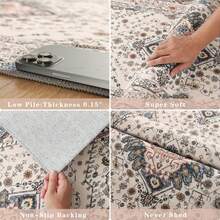Homore Bohemian Printed Faux Cashmere Carpet, Anti-Slip Base Surface, Machine Washable Without Shedding, Suitable For Area Carpets In Living Rooms, Bedrooms And Kitchens, Can Be Used As Floor Protection And Decorative Carpets - 米色 - 查看 5