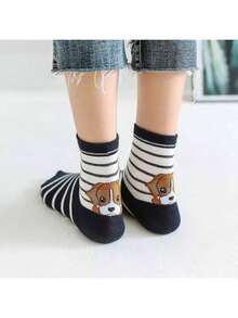 1 Pair/5 Pairs/10 Pairs Of Random Color Cartoon Straight Stripes, Small Dog Stripes, Animal Patterns, Cute And Comfortable Multi-Functional Women's Ankle Socks, Suitable For Father's Day, Teacher's Day, Easter, School Days, Valentine's Day, American Pride Month, Festival, April Fool's Day, Mother's Day - Multicolor - View 5