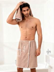 Fustă de baie pentru bărbați, prosop de baie din fleece coral, cu design elastic și nasturi pentru cuie, halate de baie, învelitoare de baie, prosop moale și absorbant, purtabil după duș, prosoape de uz casnic pentru baie, dormitor, hotel, picnic, plajă, piscină, petrecere, utilizare în toate anotimpurile, halat de baie, accesorii pentru baie, cadou de Ziua Îndrăgostiților - Multicolor - Vizualizare 8