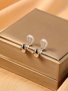1 Pair Fashionable Mini Water Drop Copper Earrings For Women, Clip-On Earrings With Elegant Vibe, Suitable For Daily Wear And Gifts - Ear Clip - View 7