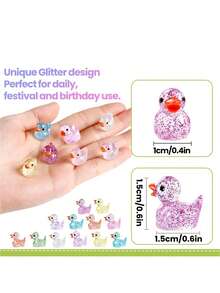 50pcs- Mini Glitter Ducks Colorful Resin Ducks,Miniature Glitter Duck Figures For DIY Crafts, Can Be Hidden Plastic Animal Figures, To Hide Plastic Animal Figures Or Dollhouse Micro Dollhouse Landscape Aquarium Decorations,Fairy Garden, Doll House - Multicolor - View 7