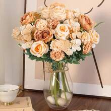 1PC Romantic Silk Peony Hydrangeas Bouquet Artificial Flowers Plastic Centerpieces Fake Plants Plastic For Spring Autumn Wedding Vase Arrangement For Mother's Day/Father's Day/Festival Birthday/Party Accessories/Wedding/Room/Home/Kitchen/Bedroom/Living Room/Table Decoration/Bride's Bouquet/Outdoor Garden Decorations - Champagne - View 6