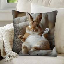 MEMNUN 1 件装饰性活力垂耳兔枕套 - 现代风格，可机洗，带拉链封口的装饰性靠垫套，适用于家庭沙发长沙发 - 单面印花 17.7 英寸 X 17.7 英寸（不含内衬）