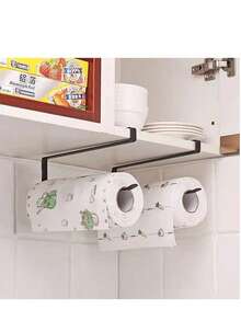 3pcs No Drill Kitchen Storage Rack - Multipurpose Hanging Organizer For Paper Towels, Cling Wrap, Foil, And Dish Cloths, Space-Saving Design For Cabinet Doors/Walls, Plastic & Metal Material, Essential Kitchen Accessory - Multicolor - View 3