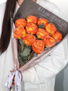 7pcs/Set Realistic Flame Rose, Lifelike Flowers, Orange, 7 Rose Bouquet, Suitable For Mother's Day Decor, Wedding Season, Graduation, Gifts, Candlelight Dinner Decor, Tabletop Decor, Centerpiece, Plastic Flowers, School Dorm Office Decor, Outdoor Party, Holiday Birthday Party Decor, Home Entrance, Hotel Restaurant, Living Room, Bedroom, Wedding Party, Kitchen Garden Decor, Valentine's Day Decor, Easter, Spring/Summer Decor, Seasonal Decor
