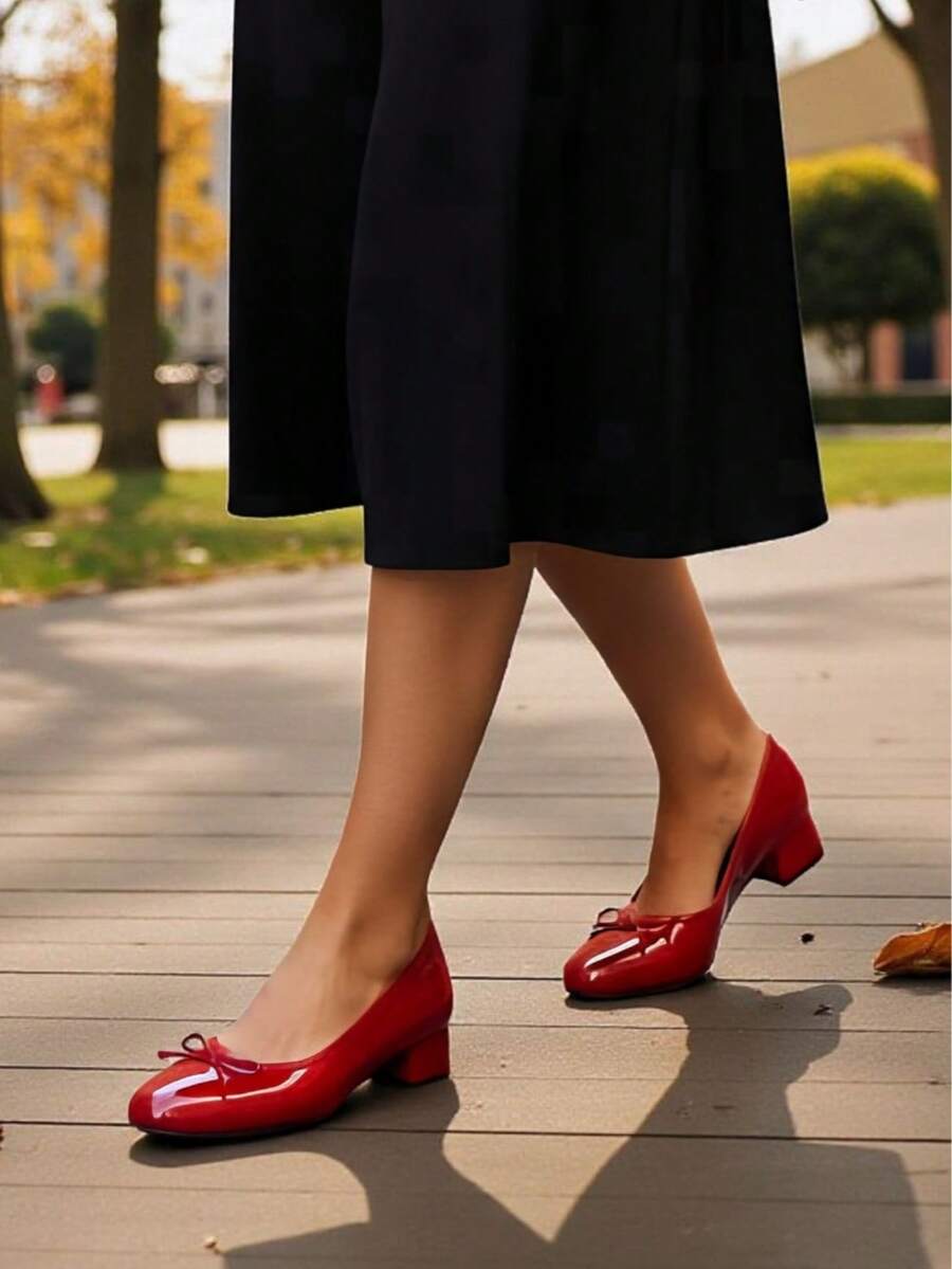 舒适高跟女鞋，通勤鞋，PU皮，漆皮，适合度假、婚礼、派对、办公等各种场合，四季皆宜。 - 紅色 - 查看 1