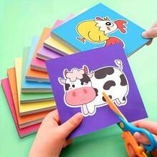 90 Sheets Children's Paper Cutting Art Set, Colorful Cartoon Animal Craft Papers For Hand-Eye Coordination Training - Multicolor - View 3