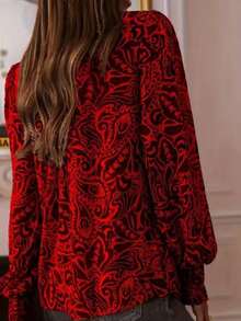 全身印花纽扣褶皱荷叶边女式衬衫