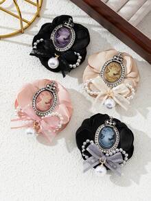 1pc Elegant Floral Fabric Handmade Embossed Portrait Rhinestone Studded Academic Style Brooch Pin, Luxury Jewelry Brooch Gift For Women, Suitable For Daily Wear