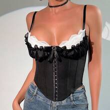 Sexy See-Through Mesh Lace Patchwork Chest Cotton Hot Girl Fishbone Strap High-End Inner Top K0584 - màu đen - Xem 12