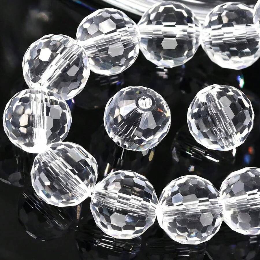 100PCS 8MM Crystal Glass Beads For Jewelry MaFKing, Crystal Clear Faceted Crystal Beads For Crafts Bracelet Wind Chimes Suncatcher, #5003 Rondelle Spacer Beads, Loose Gemstones,8MM,CrystalClear - 晶瑩剔透 - 查看 1