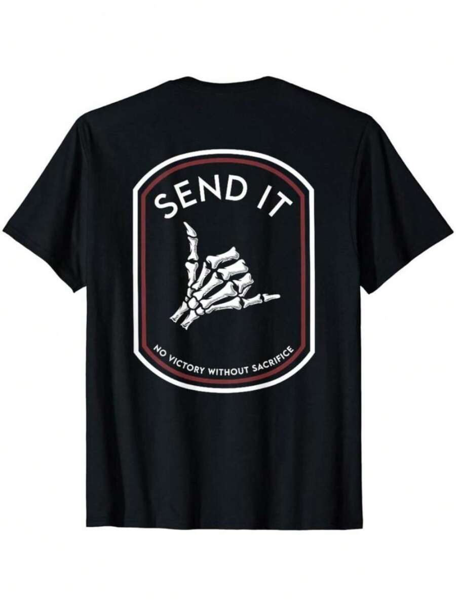 Send It T-Shirt - No Victory Without Sacrifice Back Print - Unisex Cotton Short Sleeve Tee Graphic Tees - 黑色 - 查看 1