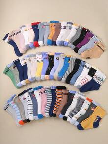 6/10/20 Pairs Random Kids Ankle/Crew Socks, Suitable For Daily Wear/Matching, For Boys & Girls, Patterns Include Airplane, Stripe, Car, Tractor, Embroidery Print, Breathable, Comfortable, Soft (1-16 Years Old) - Multicolor - View 4