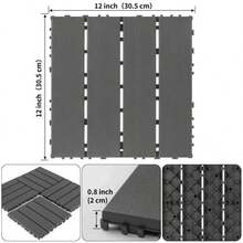 Plastic Interlocking Deck Tiles,44 Pack Patio Deck Tiles,12"X12" Square Waterproof Outdoor All Weather Use, Patio Decking Tiles For Poolside Balcony Backyard,DARK Gray - 深灰色 - 查看 2
