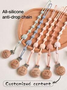 1-4pcs Customized Silicone Anti-Lost Strap For Pacifier, Bottle, Teether, Personalized Gift, Bear-Shaped Anti-Lost Strap, Suitable For Personalized Pacifier Clips For Boys And Girls, Customized Children's Name Wooden Pacifier Clips