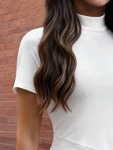 Đầm maxi ôm sát dáng ngắn tay cổ đứng màu trơn xẻ tà cao xếp ly dành cho nữ EARO mùa xuân/hè, thích hợp dự tiệc. - trắng - Xem 4