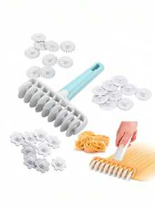 全新家用面团滚轮雕刻套装：烘焙工具，配有 4 种不同的齿轮形雕刻装饰工具，适用于面包、甜点和蛋糕。 - 彩色 - 查看 7