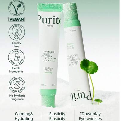 30毫升/1液盎司积雪草眼霜，韩国积雪草精华，适合敏感肌肤，舒缓眼周肌肤，淡化黑眼圈、皱纹和浮肿，韩妆，纯素且无动物实验，韩国护肤品